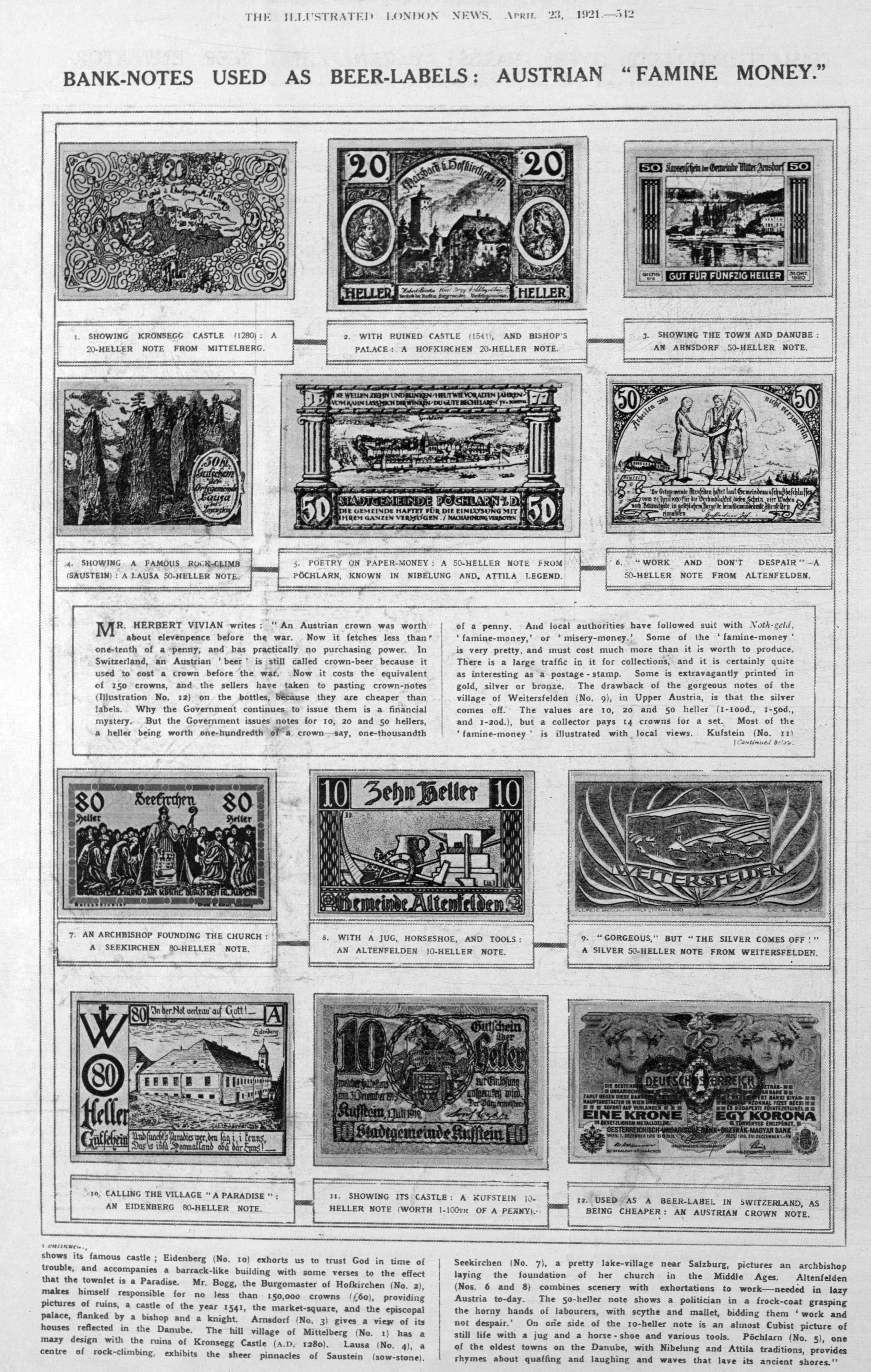 Austrian bank notes as beer labels